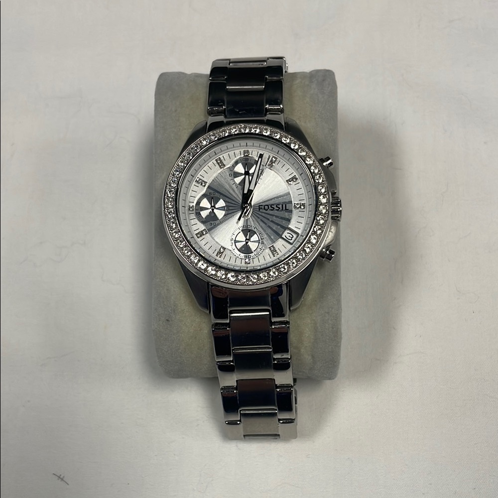 Fossil Stainless Silver Watch with Quartz Crystal Accents ES2681